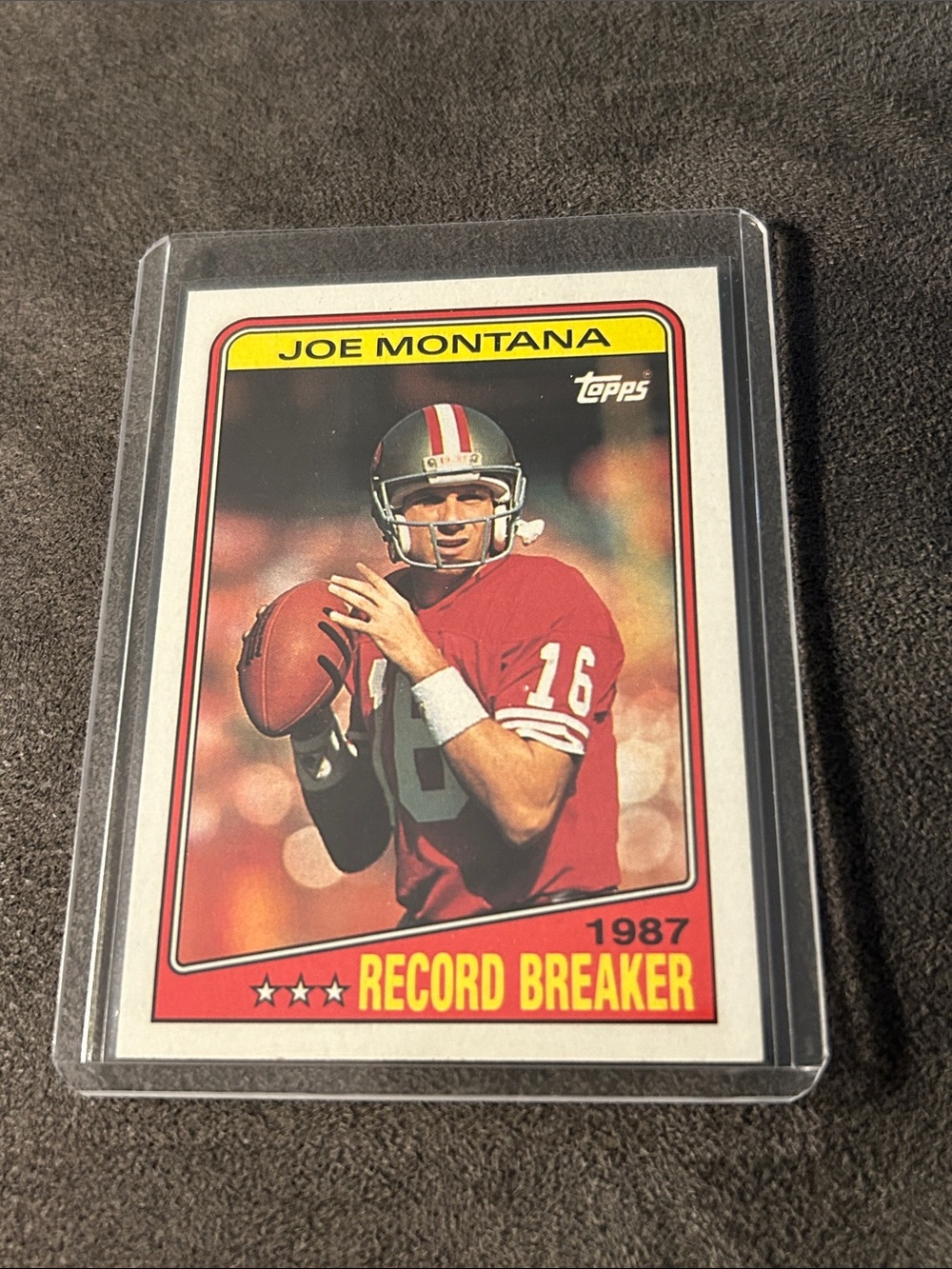 Topps Joe Montana Record Breaker Card - Red, Yellow, White